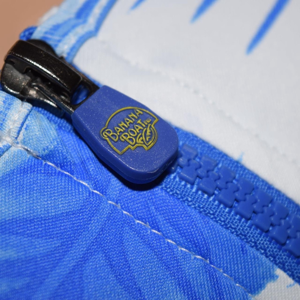 BANANA BOAT Blue White Floral Zip Shoulder UPF 50+ Long Sleeve‎ Dress Size Large - Picture 4 of 6